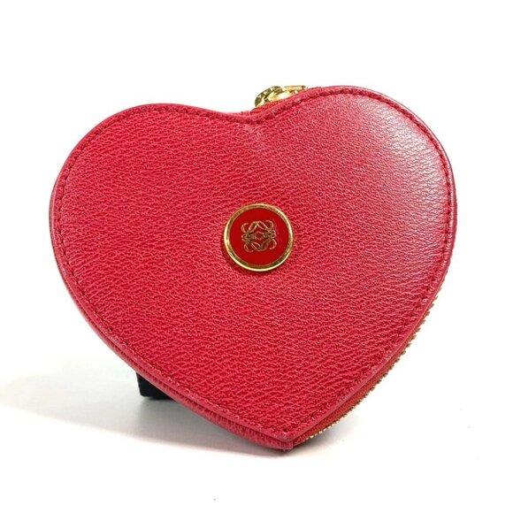 LOEWE Anagram logo heart Wallet Coin Compartment coin purse Leather Red - Picture 1 of 13